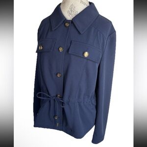 WHBM Refined Stretch Jacket 14 Blue Gold Button Utility Military Preppy EUC
